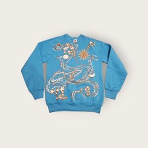 Vintage 90s blue and gold celestial moon and stars graphic crewneck sweatshirt M